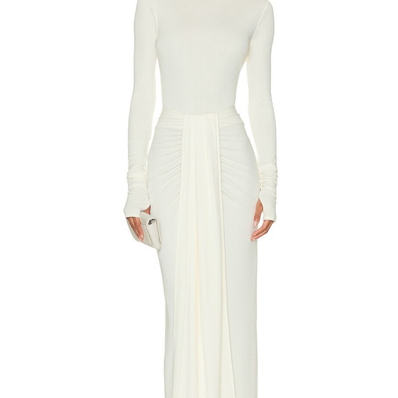 HELSA- XXS -matte jersey long wrap skirt- ivory. - Picture 5 of 8